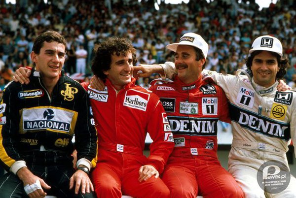 Bohaterowie sportów motorowych sprzed lat, rok 1986 – Ayrton Senna (Lotus), Alain Prost (McLaren), Nigel Mansell i Nelson Piquet (Willimas) 