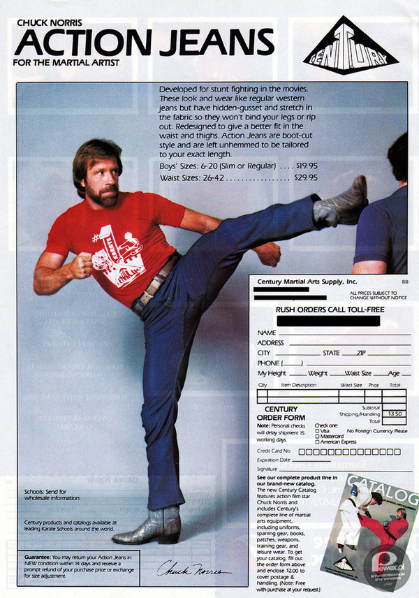 Imperialistyczna reklama. Nieskrępowane nogi Chucka Norrisa – wyłącznie spodniach Action Jeans:) 