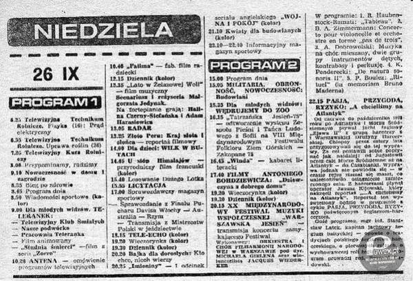 Program telewizyjny z niedzieli 1976 roku –  