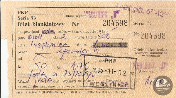 Bilet PKP – z 02.11.1995r 