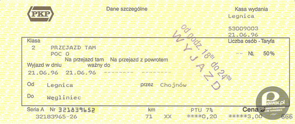 Bilet PKP – z 21.06.1996r 