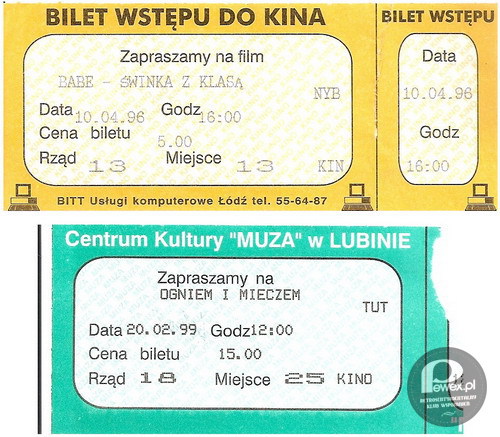 Bilety do kina – z 1996 i 1999 roku 