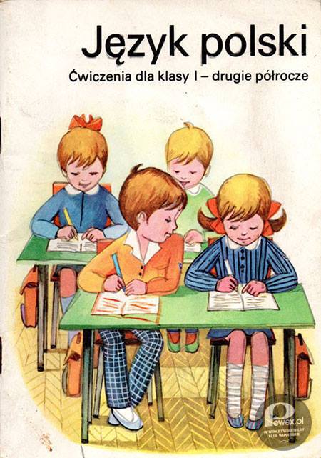 Podręcznik do języka polskiego – Mały po lewej już odpisuje od koleżanki. 