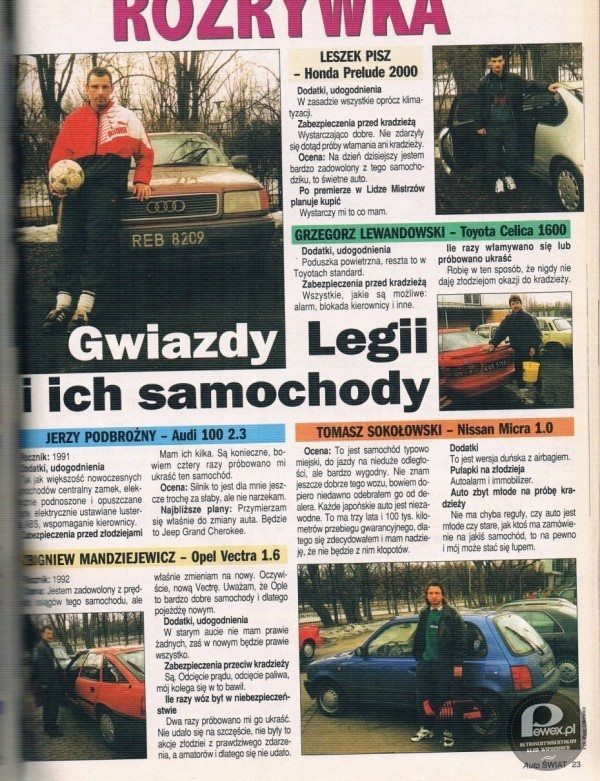 Samochody zawodników Legii na początku lat 90. – Wybór, jak okazało, o tyle słuszny, że maszyny te do dzisiaj spotkać można na polskich drogach. 