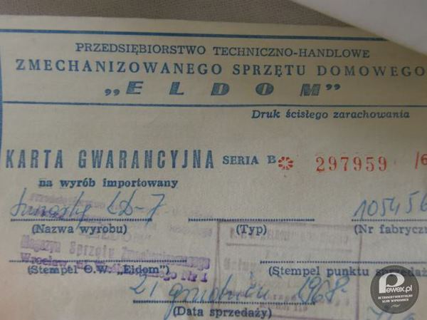 Karta gwarancyjna z roku 1968 – Wyrób importowany: suszarka 