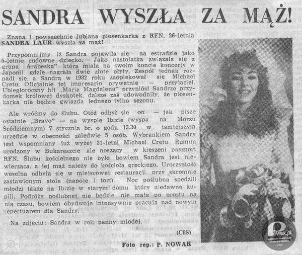 W 1988 roku Sandra wyszła za mąż – Niejedno polskie młode serce krwawiło? 