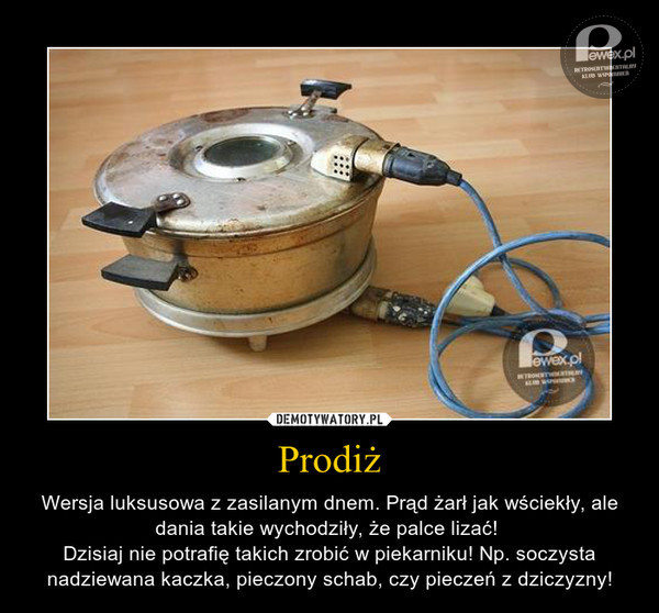 Prodiż – Metalowe naczynie z pokrywą wyposażoną w wizjer, zasilane i ogrzewane prądem lub rzadziej gazem, służące do pieczenia ciasta i mięsa. W Polsce popularne były przed rozpowszechnieniem się piekarników elektrycznych. 