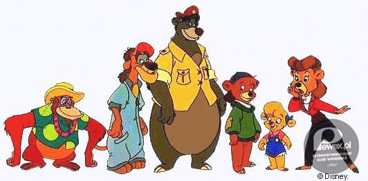 &quot;Super Baloo&quot; (1990-1994) – Super Baloo (ang. TaleSpin) – amerykański serial animowany, w którym wykorzystano m.in. drugoplanowe postaci Księgi dżungli Disneya (Baloo, Luis, Shere Kahn). Akcja odbywa się w latach trzydziestych XX wieku, choć niektóre wynalazki przeczą temu. W zamożnym, nadmorskim mieście Port Monet, (ang. Cape Suzette), mieszka niedźwiedź Baloo, prowadzący własną firmę transportową, ale bez większych sukcesów, przez co nie spłacił kredytu za swój samolot (Kaczuchę) i jego biznes przejęła Rebeka Inkasso (ang. Rebecca Cunningham), samotnie wychowująca córkę, Molly. Najlepszymi przyjaciółmi Baloo są: Kit Chmurołap, 12 letni sierota, którego przygarnął po jednej z bitew z Powietrznymi Piratami (został jego nawigatorem); Louis – orangutan, właściciel ulubionej knajpy; Ciapata (ang. Wildcat) – nierozgarnięty, ale genialny mechanik. 