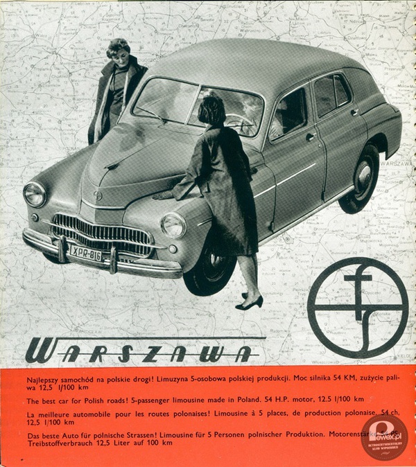 Warszawa – Polski samochód osobowy produkowany w latach 1951–1973 w FSO (w warszawskiej fabryce na Żeraniu) na licencji radzieckiego samochodu Pobieda. Był to pierwszy samochód osobowy produkowany seryjnie w Polsce po II wojnie światowej. Gamę jednostek napędowych stanowiły dwa benzynowe silniki R4 o pojemności skokowej 2120 cm³, dolnozaworowy M-20 i (od 1962 r.) górnozaworowy S-21. Moment obrotowy przekazywany był poprzez suche jednotarczowe sprzęgło, 3-biegową ręczną skrzynię biegów (od 1971 w niewielkiej liczbie egzemplarzy skrzynia 4-biegowa) i wał napędowy na oś tylną. Pierwsze Warszawy (M20, 200, 201 i 202) charakteryzowały się 4-drzwiowym &quot;garbatym&quot; nadwoziem typu fastback. Od 1964 roku produkowana była wersja sedan, zaś od 1965 roku 5-drzwiowe kombi. Przez cały okres produkcji Warszawa poddawana była licznym modernizacjom. 