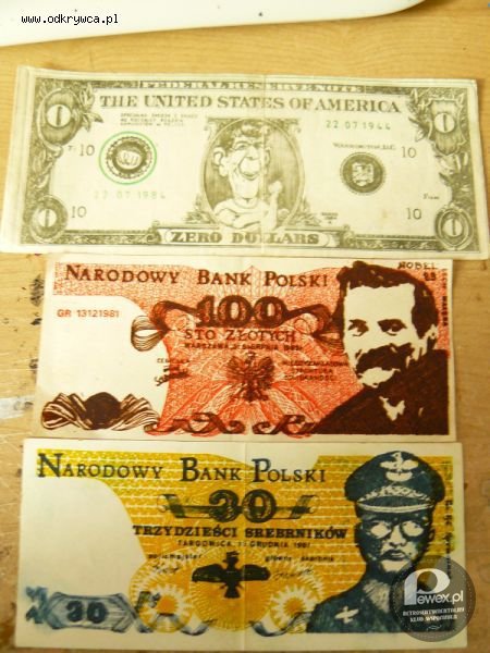 Żartobliwe banknoty – &quot;banknoty&quot; falsyfikaty z okresu PRL-u, tworzone jako żart przez opozycję w latach 80-tych 